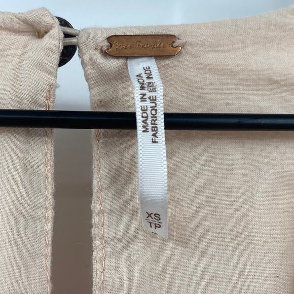 Free People Slow Pace Romantic Dress Tie V Neck Puff Sleeve Midi Peach Womens XS - Picture 11 of 13